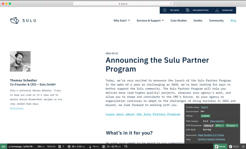 Sulu CMS running PHP8